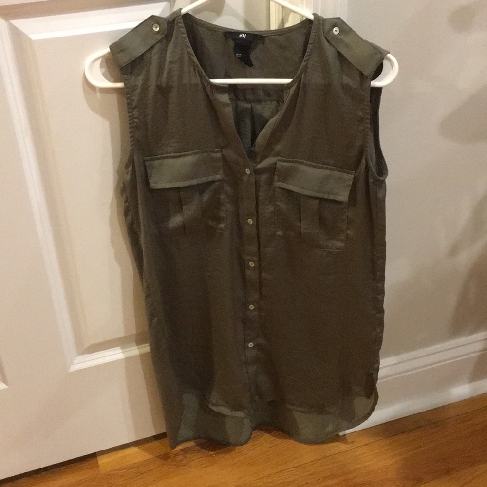 Army Green Sleeveless Blouse